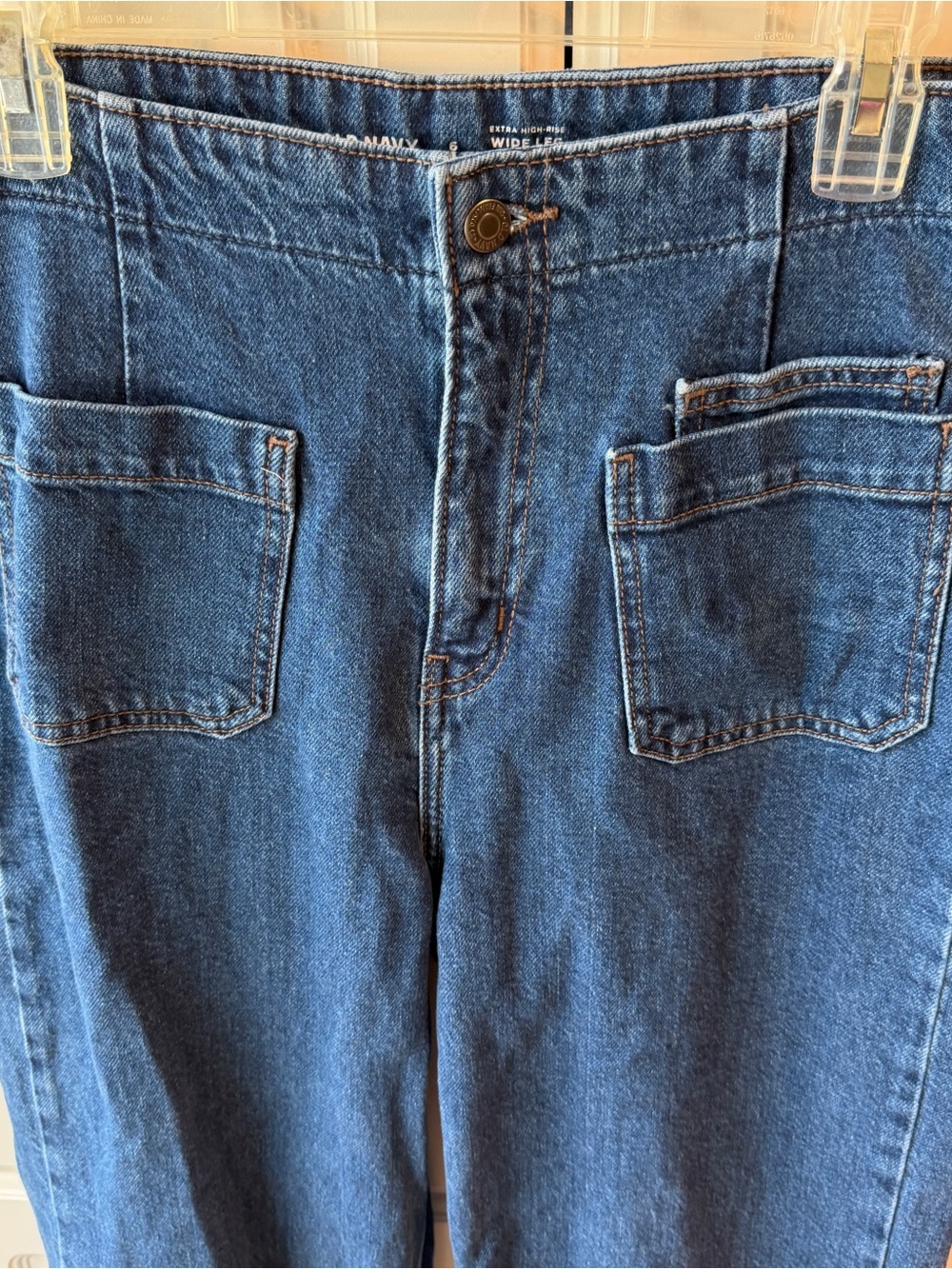 Old Navy Dark Blue Boyfriend Jeans with Front Patch Pockets and Cuffed ends - Picture 3 of 8